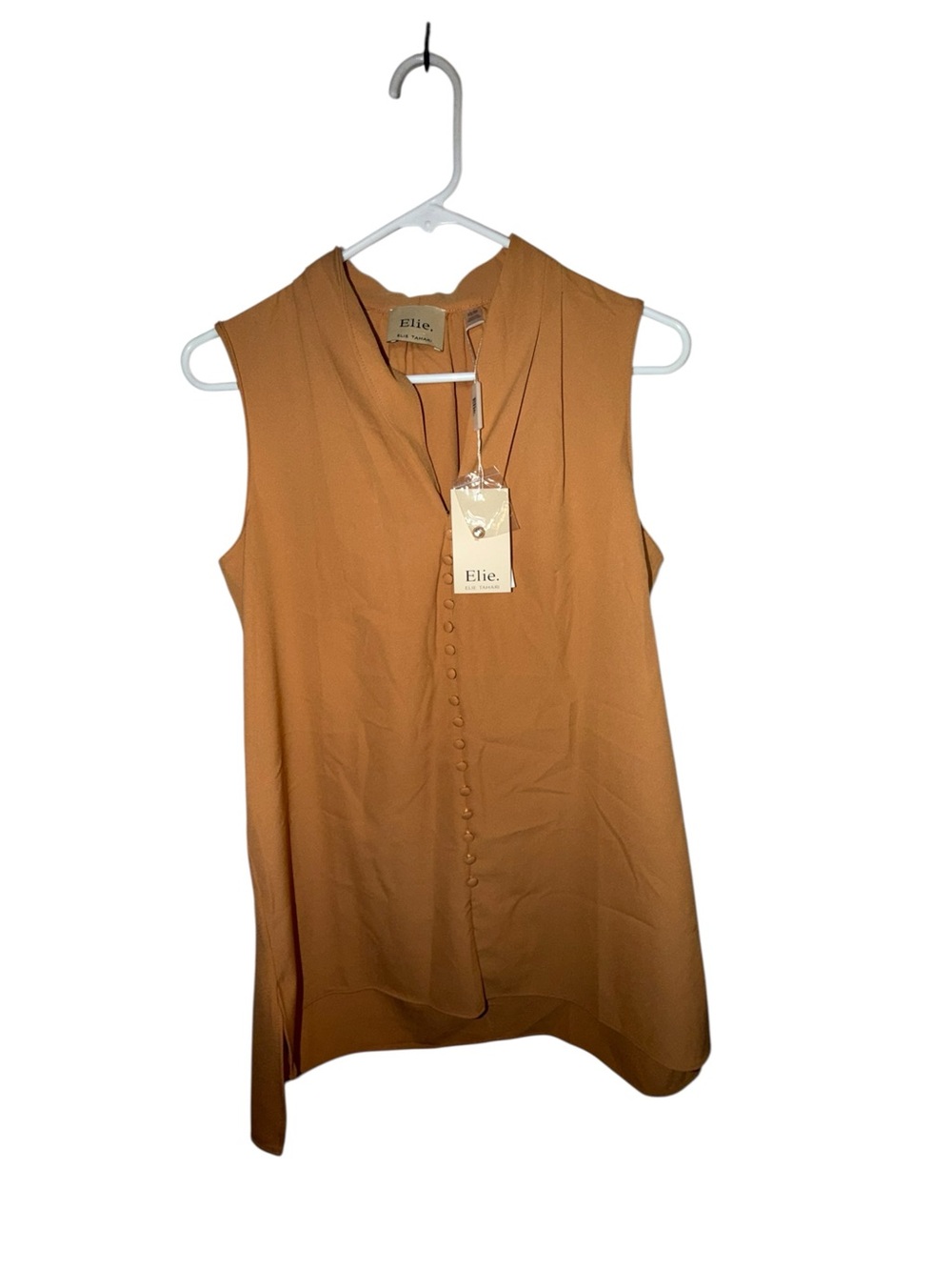 Elie Tahari Sleeveless Button-Front Blouse in Camel Brown